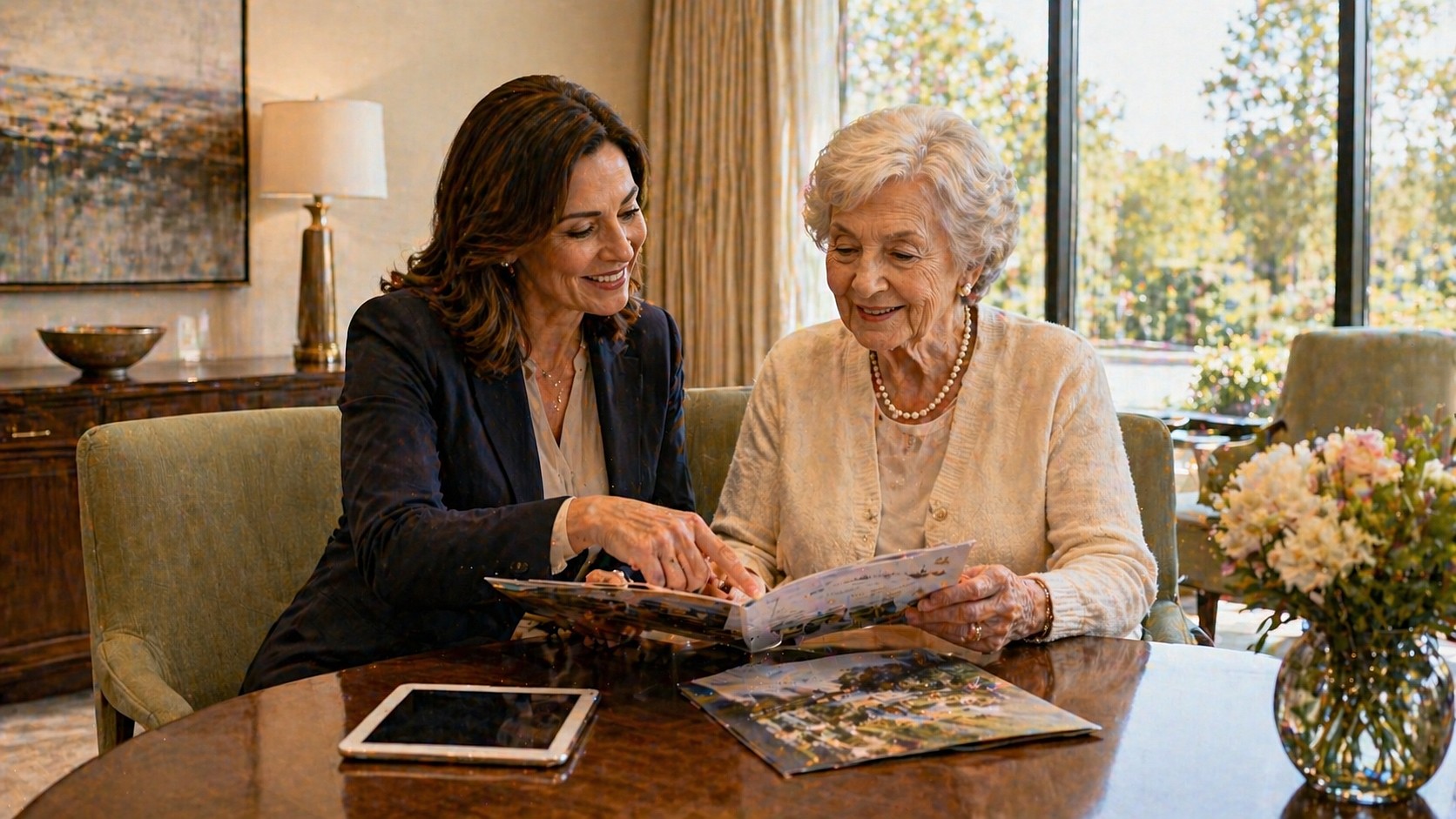 Family reviewing senior living options together
