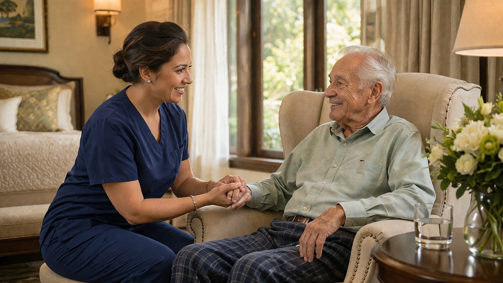 Warm and welcoming common area at Velora Senior Living