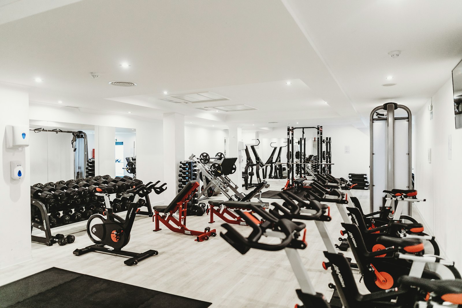 Wellness center with exercise equipment and natural light